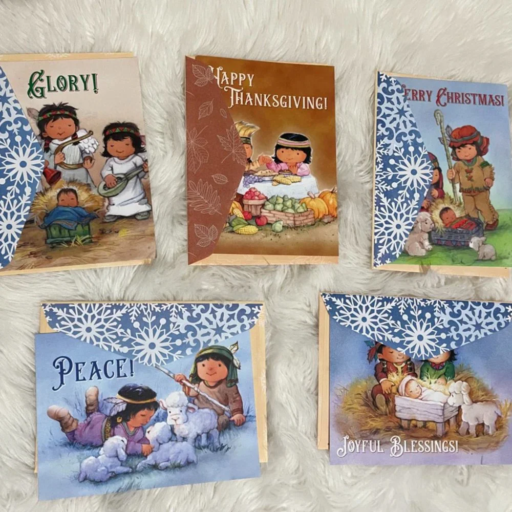 5 JOYFUL Blessings Religious themed Holiday cards by St. Labre Indian School